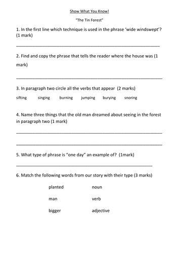 The Tin Forest comprehension test 