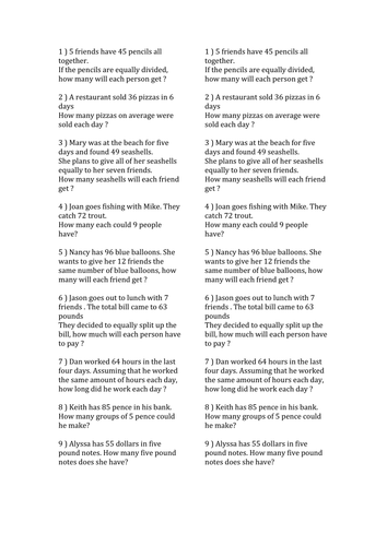 4 way differentiated division worded problems 