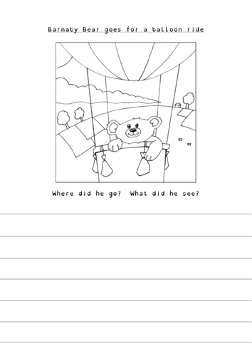 Barnaby Bear goes on a balloon ride writing frame
