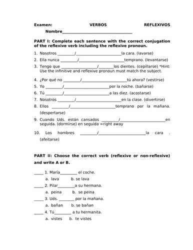 Reflexive verbs test