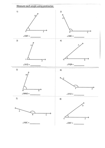 Ks2 Measuring Angles Using A Protractor - Year 4 5 6 - Worksheet - Notebook | Teaching Resources