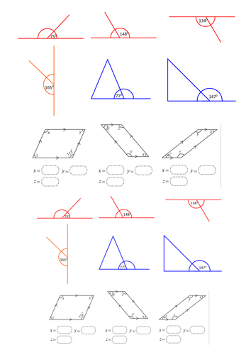 KS2 Missing angles on a straight line - Year 4 5 6 - worksheet