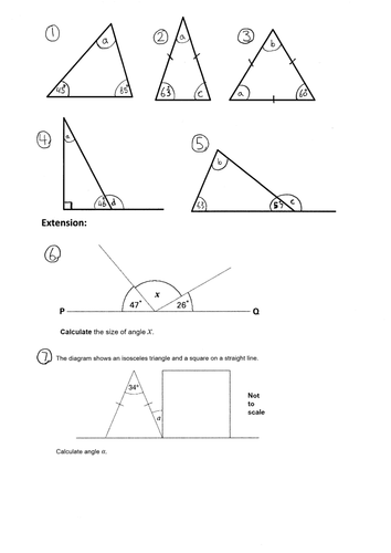 KS2 Missing angles in a triangle - Year 4 5 6 - worksheet - notebook