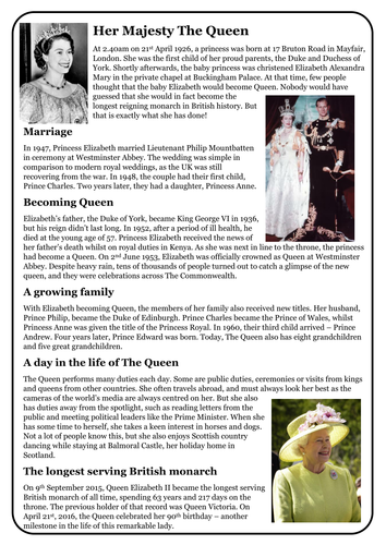 Reading comprehension package: The Queen and the Royal Family
