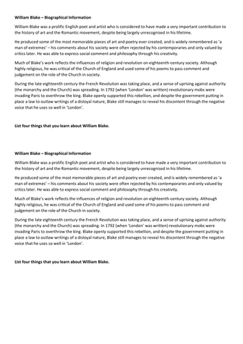 London by William Blake (AQA GCSE Conflict cluster 2015 new specification)