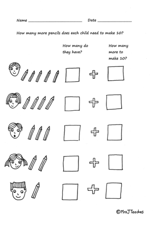 Number Bonds to 10. Hand drawn worksheets.