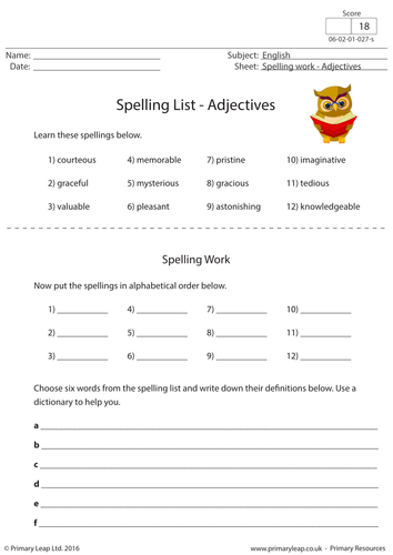 Spellings - Adjectives