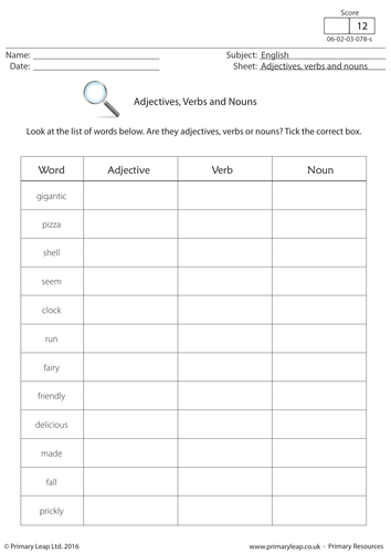 Adjectives, Verbs and Nouns