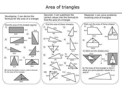 Area of triangles (with answers) by mcampbell21 - Teaching Resources - Tes