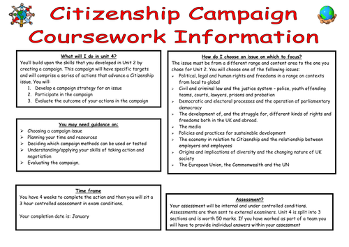 Edexcel Citizenship coursework planning booklet unit 4