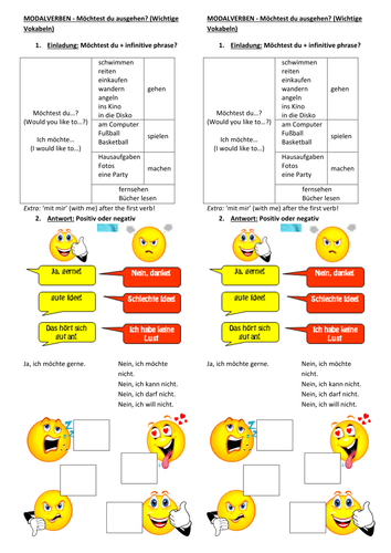 Echo 2 K5 Wir gehen aus! Möchtest du...? Modal verbs handout for asking out/making excuses