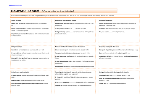 TOPIC La santé  French AS/A level essay-planning and writing an essay for language paper 