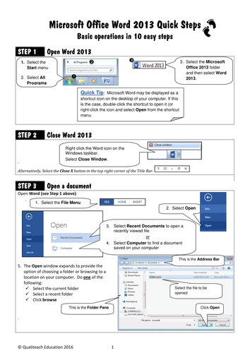 Word 2013 Quick Steps Training Guide