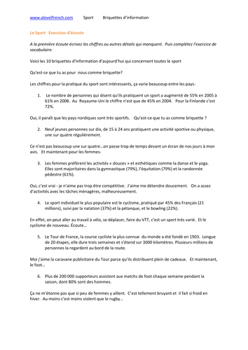 Le sport-3 sets of listening activities AS/A/IB level French with variety of question types