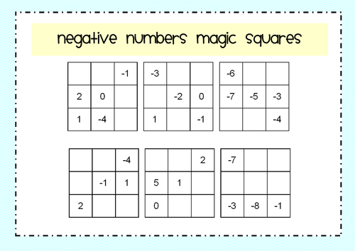 Negative Numbers Magic Squares Teaching Resources