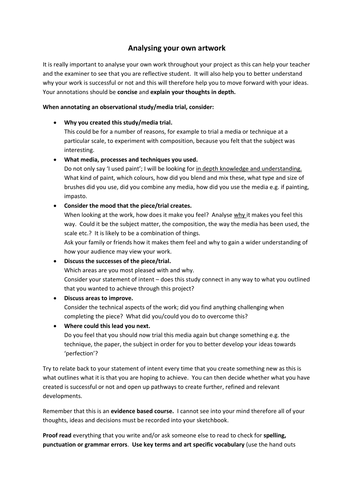 Analysing your own artwork