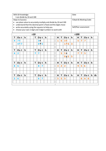 Dividing by 10,100 upper KS2 Year 4, 5, 6