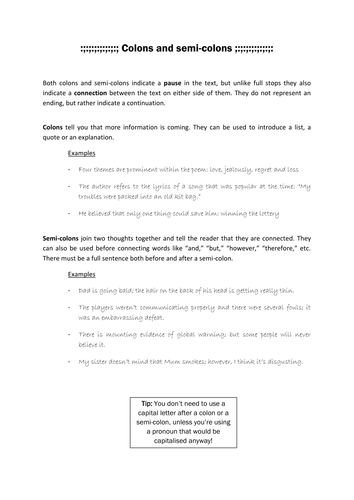 Colons and Semi-colons