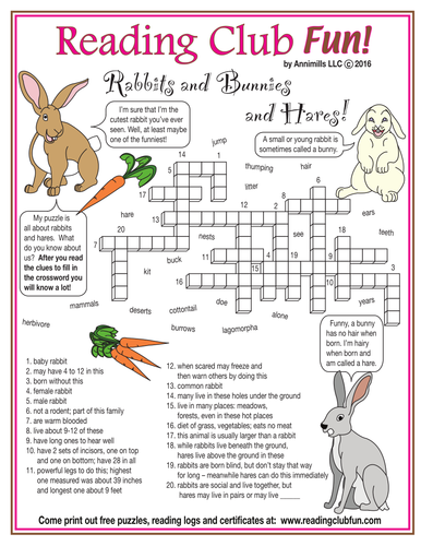 Rabbits, Bunnies, and Hares (Easter) Crossword Puzzle