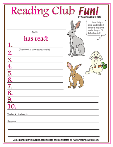 Easter Bunnies Reading Log and Certificate Set