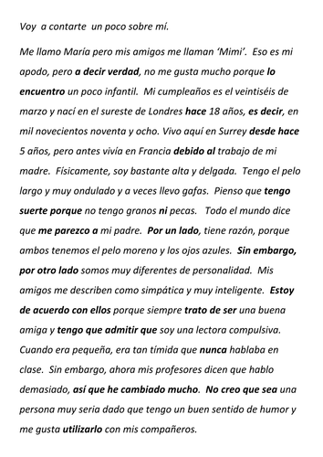 essay about yourself in spanish