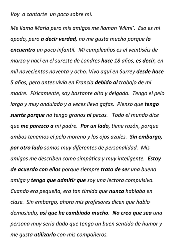 an essay about yourself in spanish