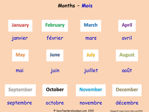 Months in French KS2 worksheets, activities and flashcards