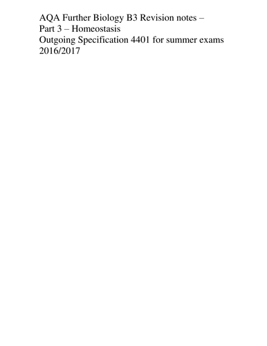 GCSE Biology B3 Revision AQA Higher Specification Part 3 - Homeostasis