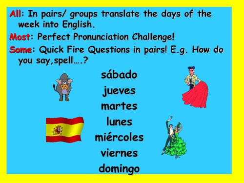 Spanish Teaching Resources. Days of the Week PowerPoint & Worksheet.