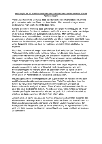 AS GERMAN - Warum gibt es oft Konflikte zwischen den Generationen? MODEL ESSAY