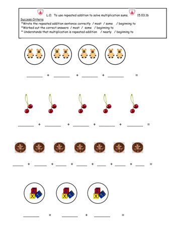 repeated addition worksheets for year 1 la ma ha