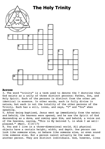 The Holy Trinity Crossword by sfy773 Teaching Resources Tes