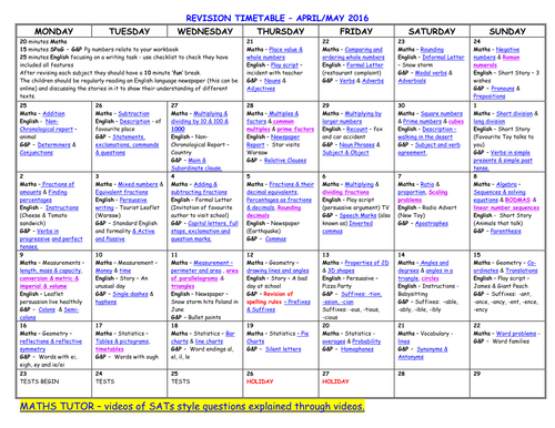 Year 6 Revision Timetable