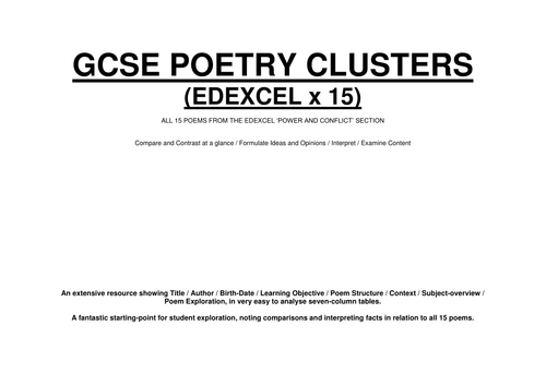 GCSE POETRY - CONFLICT CLUSTER - EDEXCEL (ALL 15 POEMS) - REVISED SINCE TEACHING 2016
