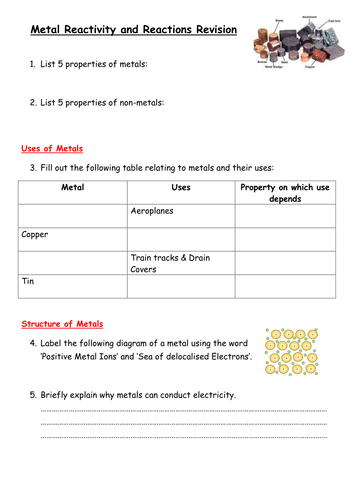 The reactivity series and associated equations