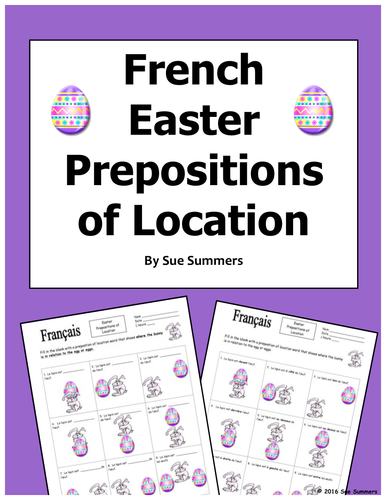 French Easter Prepositions of Location Easter Bunny and Egg - Lapin de Pâques