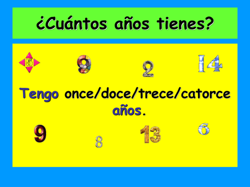 Spanish Teaching Resources. Age PowerPoint & Battleships Game/  Lotto Grid: Tener + Age