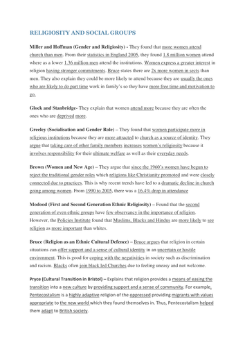 Summary list of key theorists for the Sociology of Beliefs