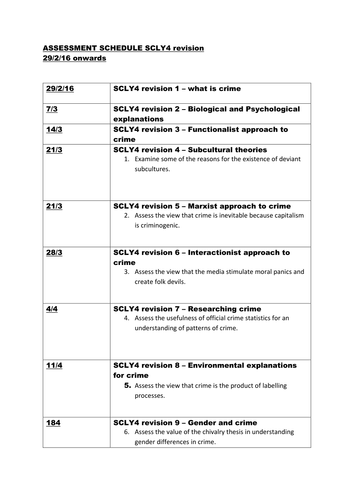 Revision questions for the sociology of crime and deviance