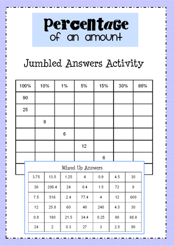 Percentages Grid (Jumbled Answers)