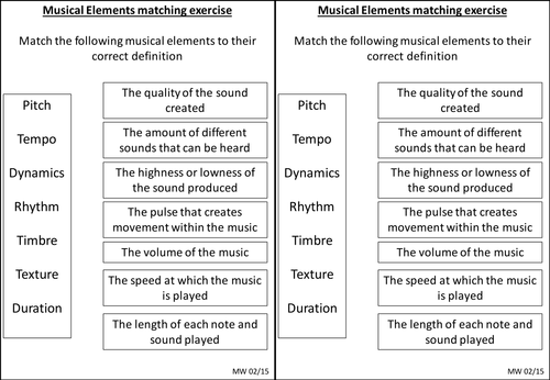 Elements of music matching exercise, graphical score notation grid, Brazilian carnival instruments