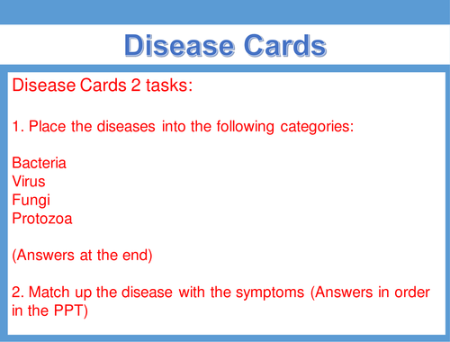 Disease Card Sort and Pathogens Handout: 11-18 Biology: 2 RESOURCES