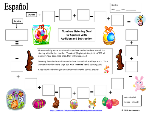 Spanish Easter Numbers Listening  and Math Activity