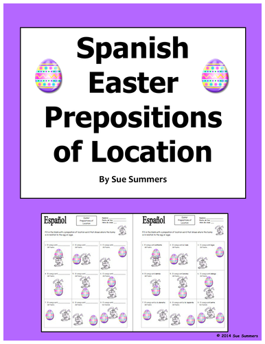 Spanish Easter Prepositions Easter Bunny and Egg - El Conejo de Pascua