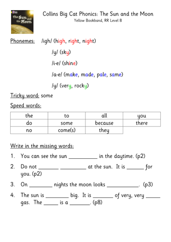 The Sun and the Moon reading comprehension