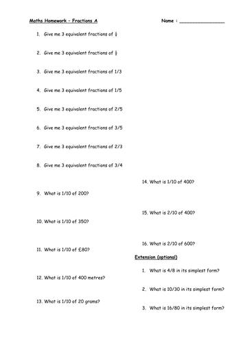 Fractions homework