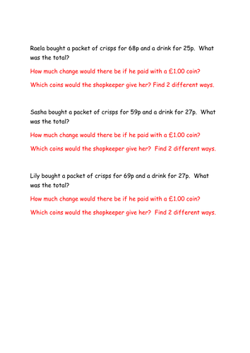 Year 2 greater depth - money - 2 step word problems