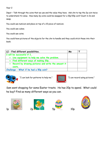 Year 1 or 2 - Easter maths investigation - money