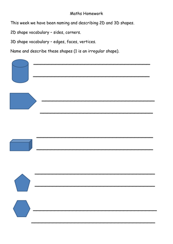 Year 2 - 2D and 3D shapes and their properties