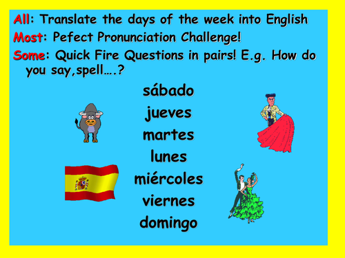 Spanish Teaching Resources. Days of the Week PowerPoint: 2 Slides & Worksheet.
